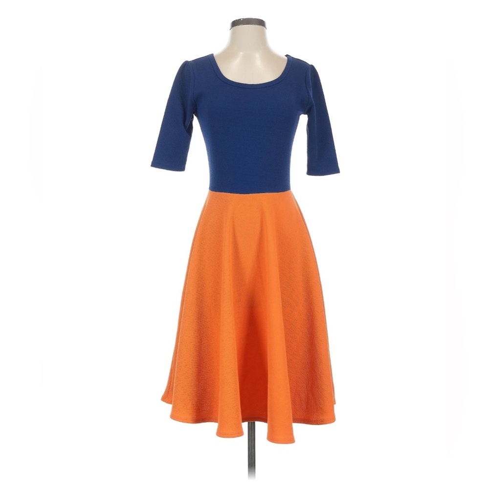 LuLaRoe Nicole Blue & Orange Fit & Flare Swing Skater Dress Size Large